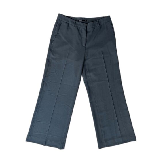 Theory Wide Leg Trouser Dark Grey Wool Blend High Waist Suit Pant 8 - Picture 1 of 7